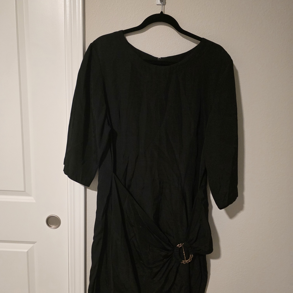 Elegant Black Vintage Dress with Buckle Detail